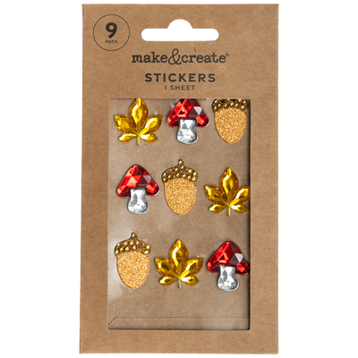 Acorn Toadstool Leaf Gem Stickers: Pack of 9 image number 1