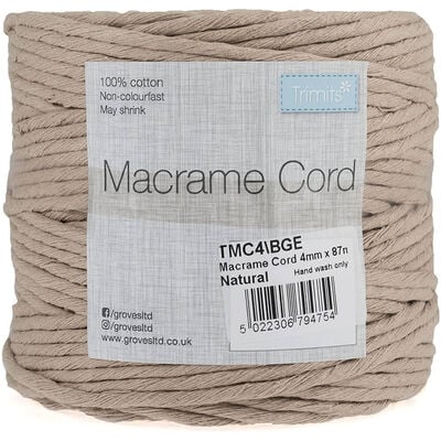 Trimits: Beige Cotton Macrame Cord 87m x 4mm image number 1