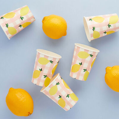 Gingham & Lemon Paper Cups: Pack of 8 image number 2