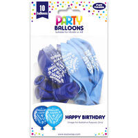 Happy Birthday Printed Blue Latex Balloons: Pack of 10