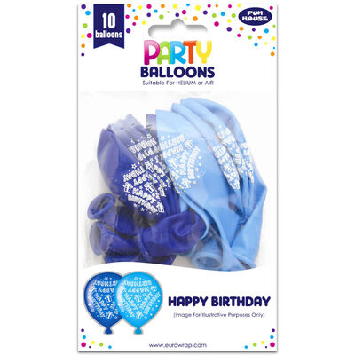 Happy Birthday Printed Blue Latex Balloons: Pack of 10 image number 1