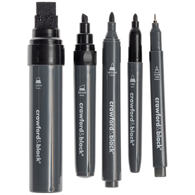 Crawford & Black Black Acrylic Markers with Assorted Nibs: Pack of 5 image number 2