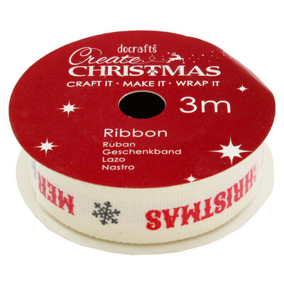 Merry Christmas Cotton Christmas Ribbon 3m image number 1