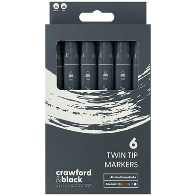 Crawford & Black Twin Tip Markers: Pack of 6 image number 1