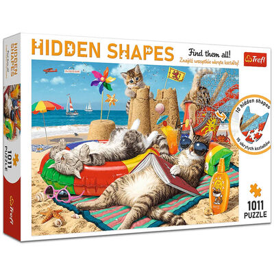 Hidden Shapes Cat Vacation 1000 Piece Jigsaw Puzzle image number 1