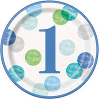 Blue 1st Birthday Paper Plates - 8 Pack