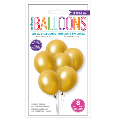 12 Inch Gold Pearl Latex Helium Balloons: Pack of 8 image number 1