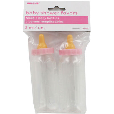 2 Pink Fillable Baby Bottle Favours image number 1