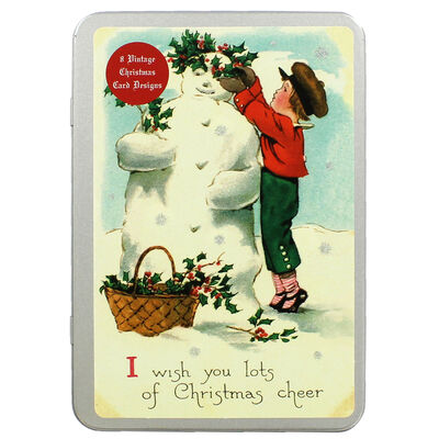 8 Vintage Christmas Cards in Tin - Snowman image number 1