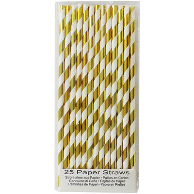 Gold Striped Paper Straws - 25 Pack image number 1