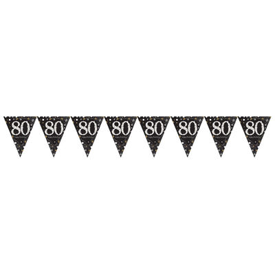 80th Birthday Black & Silver Foil Flag Bunting image number 3