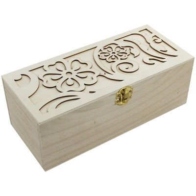 Decorate Your Own: Flower Laser Cut Wooden Box: 25 x 11 x 9cm image number 1