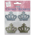 Silver and Gold Glitter Crown Stickers: Pack of 4 image number 1