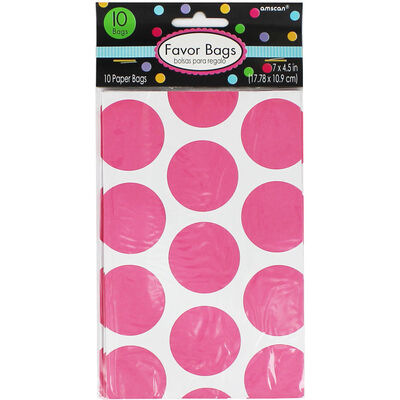10 Pink Polka Dot Paper Favour Bags image number 1
