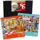 Grocery Shop 500 Piece & Record Shop 500 Piece Jigsaw Puzzle with Portapuzzle Standard Jigsaw Accessory Bundle image number 1