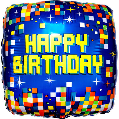 18 Inch Square Pixel Happy Birthday Helium Balloon image number 1