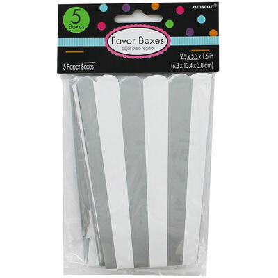5 Silver Striped Paper Popcorn Favour Boxes image number 1