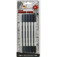 Dual Nib Grey Brush Pens - 6 Pack