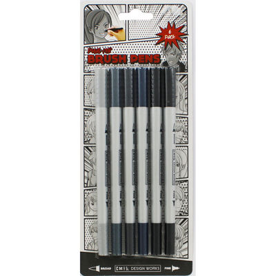 Dual Nib Grey Brush Pens - 6 Pack image number 1