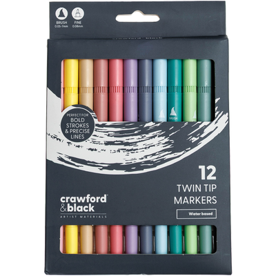 Crawford & Black Twin Tip Pastel Markers: Pack of 12 image number 1