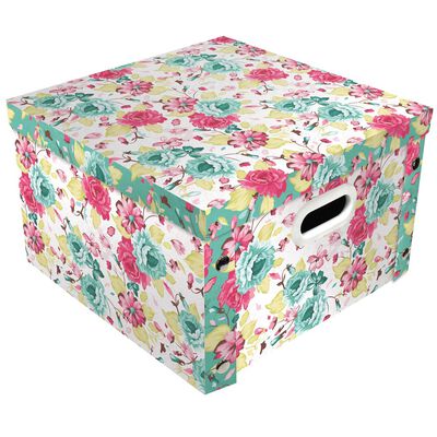 Pink and Green Floral Collapsible Storage Box image number 1