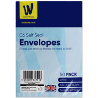 Works Essentials C6 White Self Seal Envelopes: Pack of 50