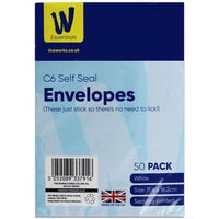 Works Essentials C6 White Self Seal Envelopes: Pack of 50
