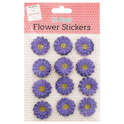 Purple Paper Flower Stickers: Pack of 12 image number 1