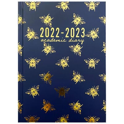 A5 Navy Bees 2022-2023 Day to View Academic Diary image number 1