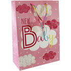 Large Pink New Baby Glitter Gift Bag image number 1