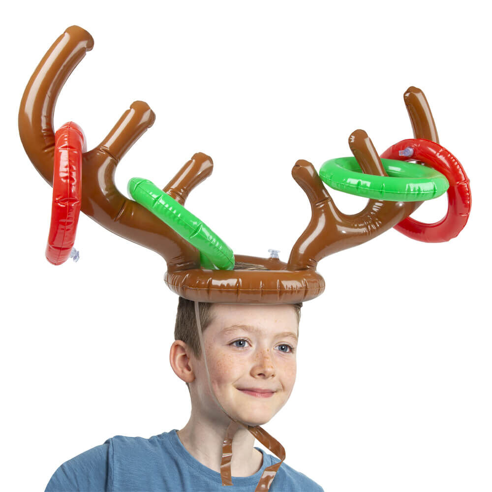 2 Antlers 8 Rings Reindeer Antlers Headband Aolvo Inflatable Reindeer Antler Hat Ring Toss Fun Game for Kids and Adults on Christmas Eve Xmas Holiday Party 