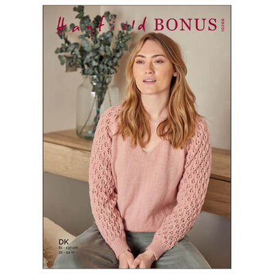 Hayfield Bonus DK: Rose Lace Sleeved Sweater Knitting Pattern 10266 image number 1