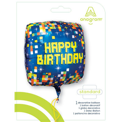 18 Inch Square Pixel Happy Birthday Helium Balloon image number 2