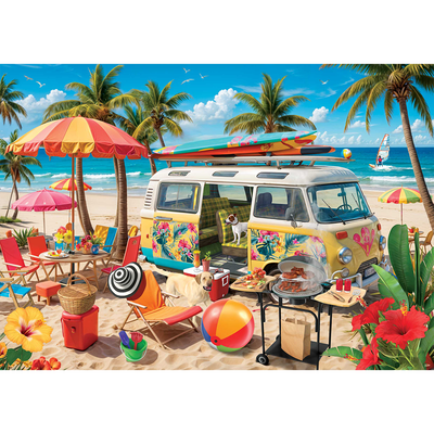 Surfing at the Beach 1000 Piece Jigsaw Puzzle image number 2