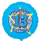 18 Inch Blue Happy 13th Birthday Foil Helium Balloon image number 1