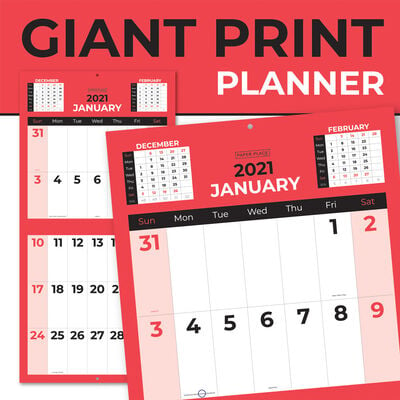 Month To View 2021 Giant Print Planner image number 1