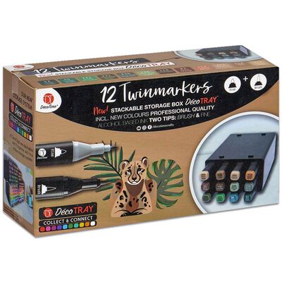 Deco Time Twinmarkers Jungle Tones and Stackable Storage Box: Pack of 12 image number 1