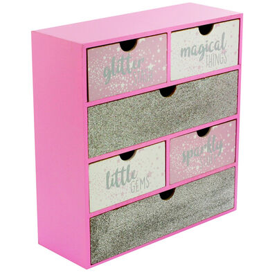 Pink Glitter Wooden 6 Drawer Storage Set image number 1