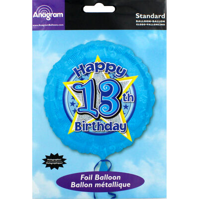 18 Inch Blue Happy 13th Birthday Foil Helium Balloon image number 2