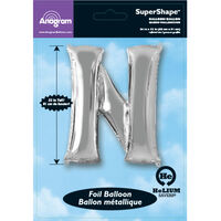 34 Inch Silver Letter N Helium Balloon