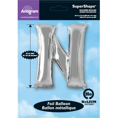 34 Inch Silver Letter N Helium Balloon image number 2