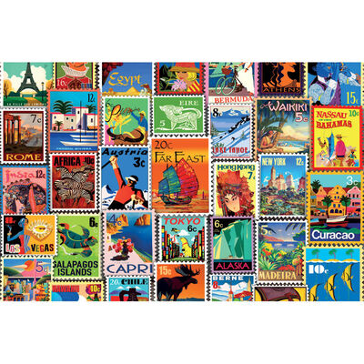Exotic Travel Stamps 1000 Piece Jigsaw Puzzle image number 2