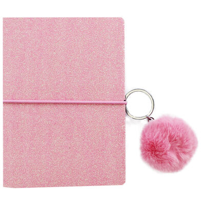 A6 Pink Glitter Notebook with Keyring image number 1