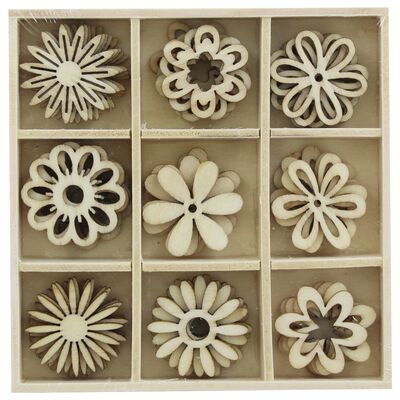Wooden Flower Embellishments Box: Set of 45 image number 1