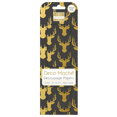 Gold Foil Stags Decoupage Papers - 3 Sheets image number 1
