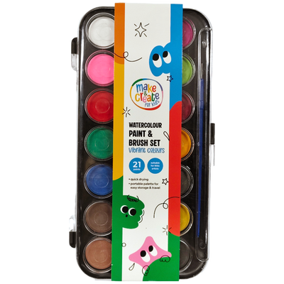 Watercolour Paints and Brush Set: Pack of 21 Colours image number 1