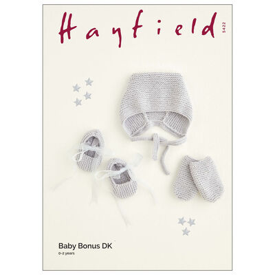 Hayfield Baby Bonus DK: Hat, Booties & Mittens Knitting Pattern 5422 image number 1