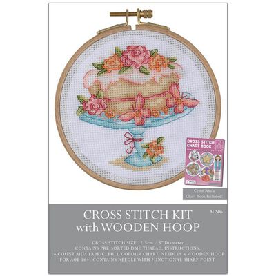 Cross Stitch Kit With Wooden Hoop: Floral Cake image number 1