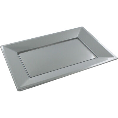 Silver Plastic Platter Plates - 3 Pack image number 1