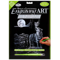 Engraving Art: Wolf and Full Moon